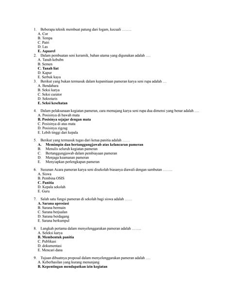 SOLUTION Contoh Soal Senibudaya Kelas 10 12 Docx Studypool