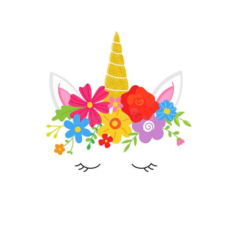 Unicorn With Flower Crown Vector Stock Vector Illustration Of Ears