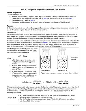 Fillable Online Instruction Greenriver Lab 9 Colligative Properties An