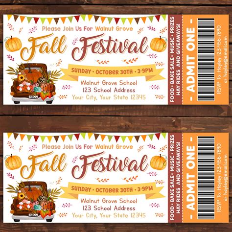 Customizable Fall Harvest Ticket Template Fall Autumn Harvest