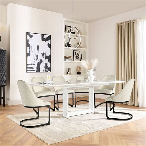 Tokyo Extending Dining Table 6 Riva Chairs White Marble Effect