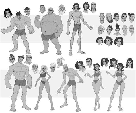 An Animation Character Poses With Different Body Shapes