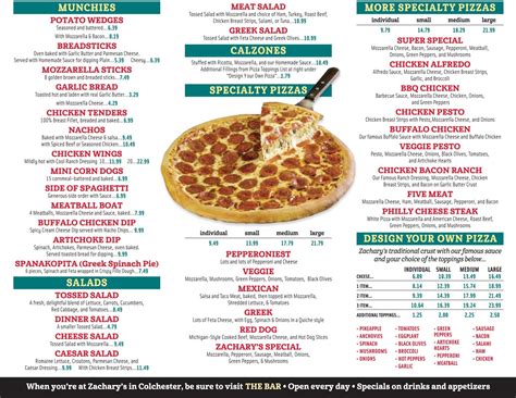 Zachary's Pizza House At Mallets Bay | Menu