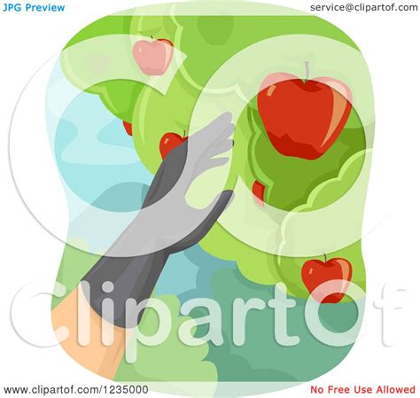 Clipart Of A Gloved Hand Picking Apples From A Tree Royalty Free