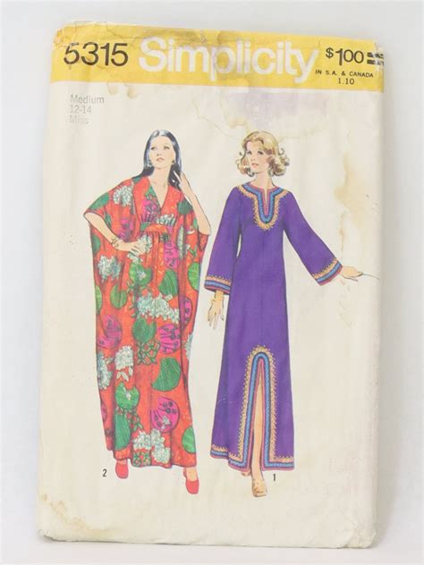 1970s Vintage Sewing Pattern 70s Simplicity Pattern No 5315 Womens Caftan With 3 Sizes