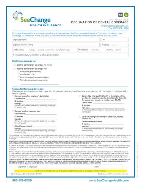 Fillable Online Pediatric Dental Coverage Declination Form Warner