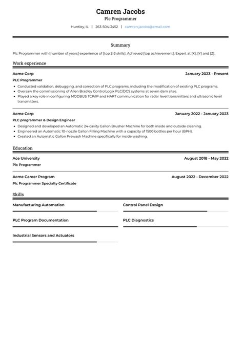 Plc Programmer Resume Examples And Templates