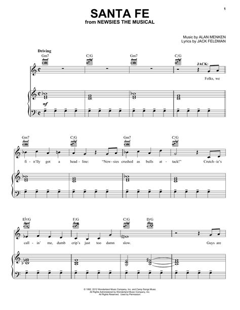 Jeremy Jordan "Santa Fe (from Newsies: The Musical)" Sheet Music & PDF ...