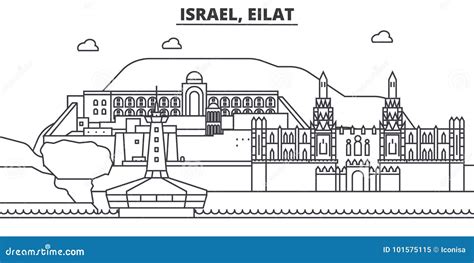 Israel Eilat Architecture Line Skyline Illustration Linear Vector