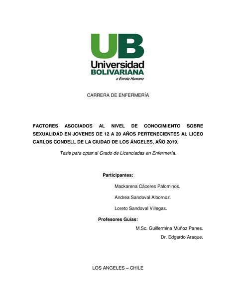 Pdf Factores Asociados Al Nivel De Conocimiento Sobre Sexualidad En