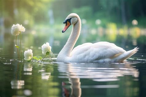 Premium AI Image A Swan Swimming In Water