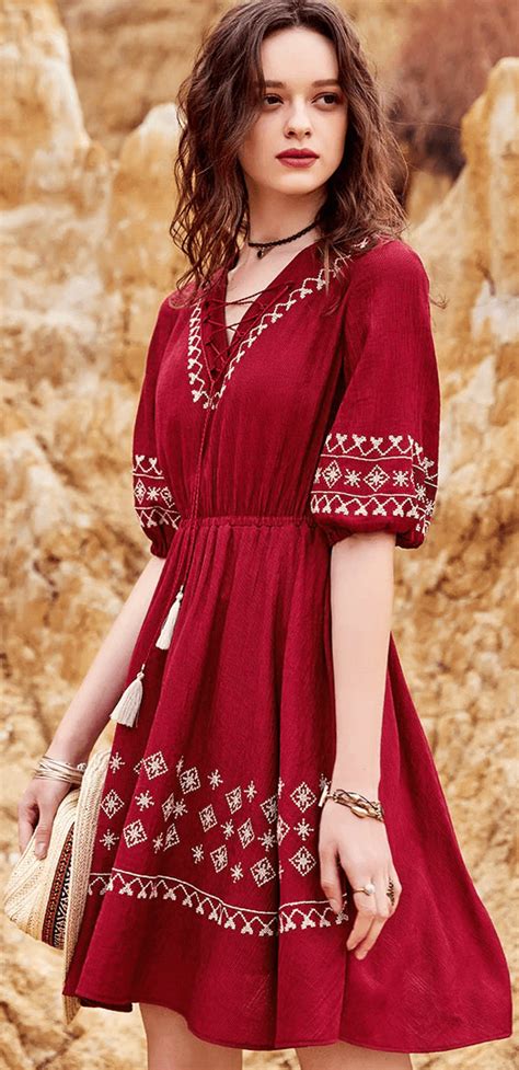 Red Boho Dress Boho Dress Red Boho Dress Vintage Dresses