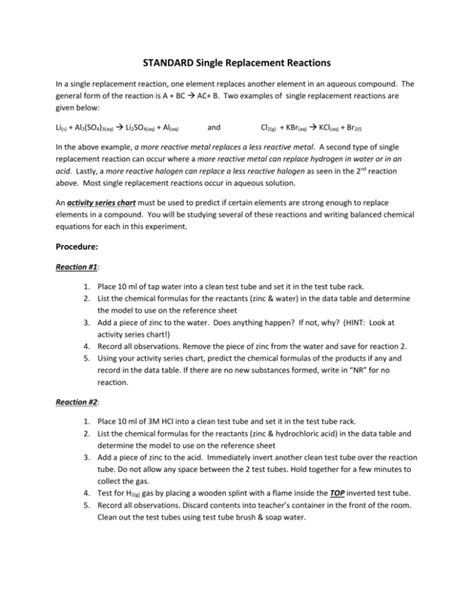 Single Replacement Reactions Mp Lab