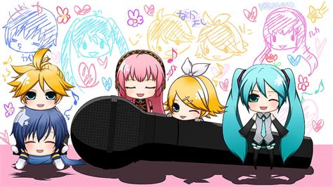 Chibi Group Hatsune Miku Kagamine Len Kagamine Rin Kaito Male Anime