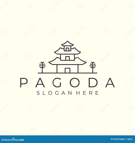 Minimalist Pagoda With Line Art Style Logo Vector Illustration Icon