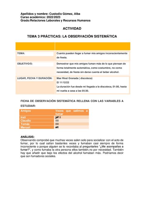 Copia De Actividad La Observaci N Sistem Tica Apellidos Y Nombre