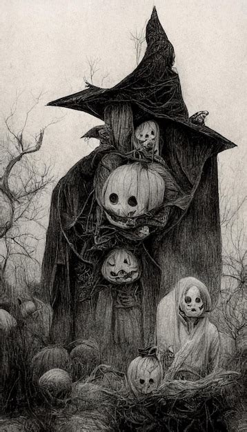 Ilustraci N De Halloween Estilo De Dibujo A L Piz Espeluznante Horror