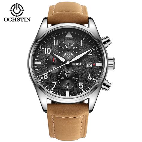 Luxury Mens Pilot Watches Chronograph 6 Hands Leather Automatic Date ...