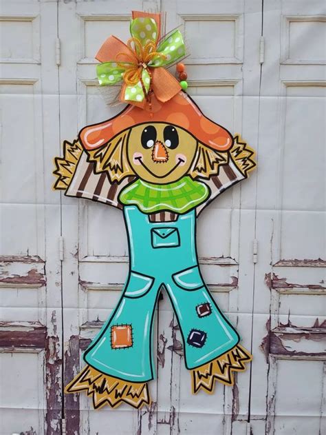 Scarecrow Door Hanger 30 X 18 Scarecrow Porch Decor Wood Etsy Wood