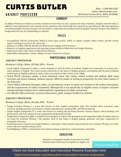 Adjunct Professor Resume Sample And Template 2024 Rb