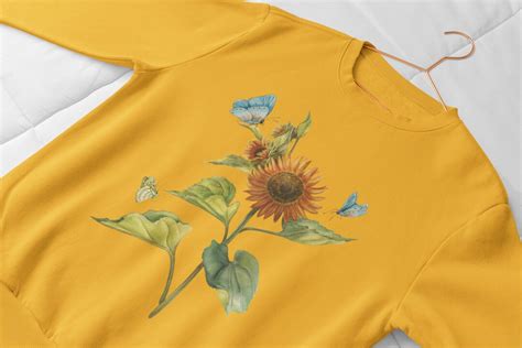 Sunflower Crewneck Botanical Print Sweatshirt Vintage Flower Sweater Cottagecore Clothing