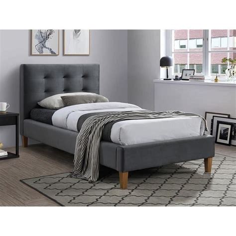 Lits Lit Simple En Velours Avec T Te De Lit Matelass Sommier