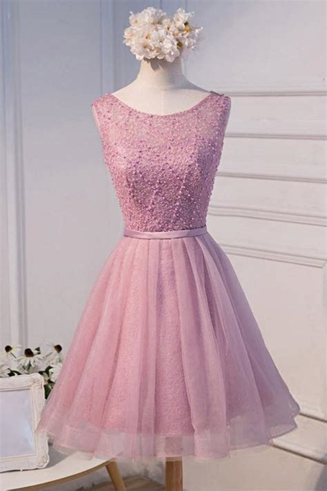 A Line Scoop Neck Short Tulle Homecoming Dress With Beading Pgmdress