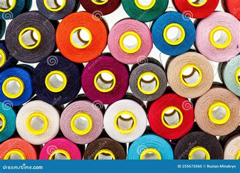 Set Of Multi Colored Spools Of Thread For Sewing Stock Photo Image Of