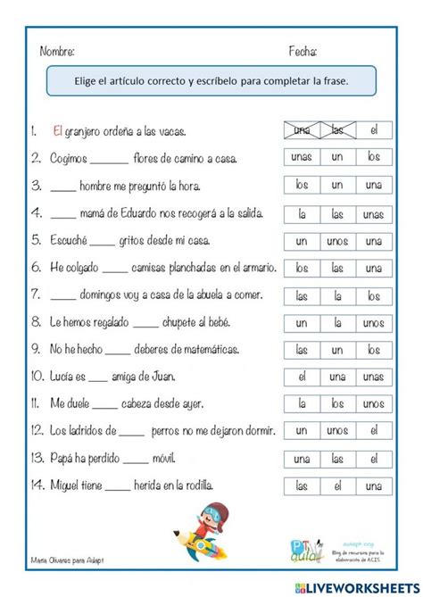 Articulos Determinados E Indeterminados Interactive Activity