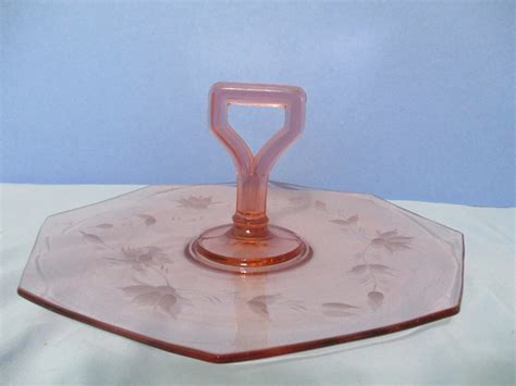 Jeanette Glass Vintage Pink Depression Glass Etched Tidbit Etsy