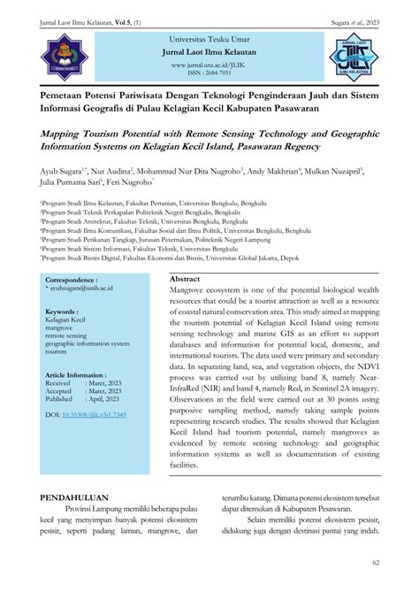 PDF Pemetaan Potensi Pariwisata Dengan Teknologi Penginderaan Jauh