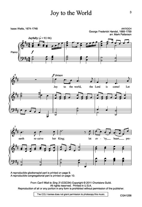 Joy To The World Unison Two Part Arr Mar J W Pepper Sheet Music Worksheets Library