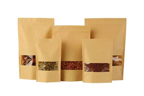 Buy Watermark Stand Up Zip Lock Kraft Paper Pouch With Inner Polythene