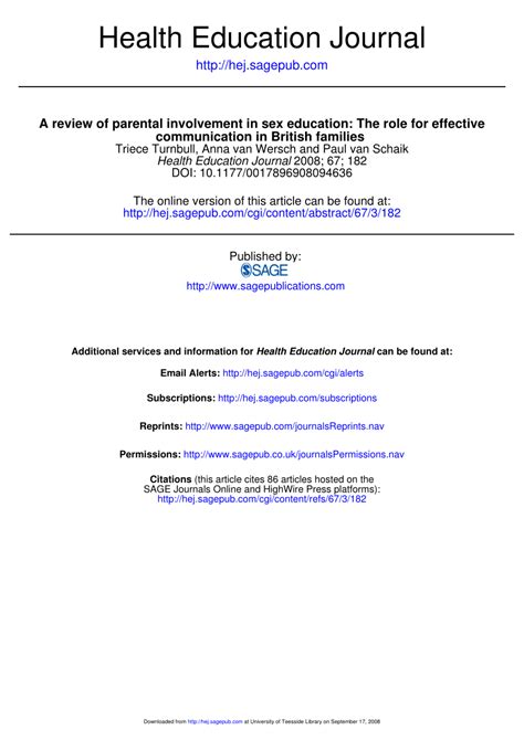 PDF A Review Of Parental Involvement In Sex Education The Role For