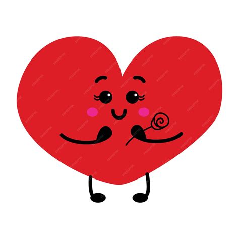 Premium Vector Cartoon Cute Heart With Rose Red Heart Vector Character