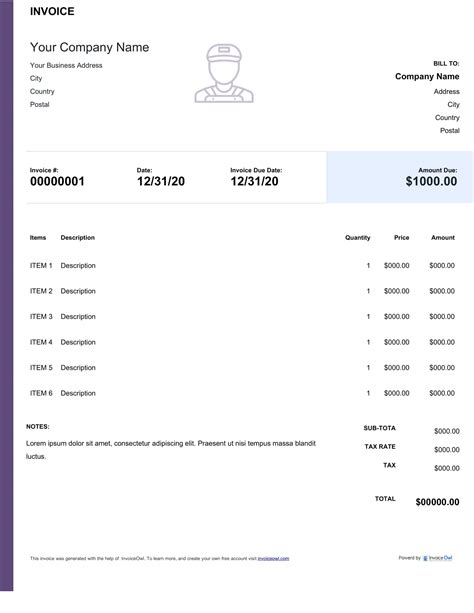 Free Printable Handyman Invoice Templates Excel PDF