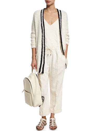 Linen Jumpsuit Contrast Trim Brunello Cucinelli Pebbled Leather