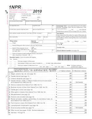 Fillable Online Revenue Wi Form Npr Wisconsin Income Tax For