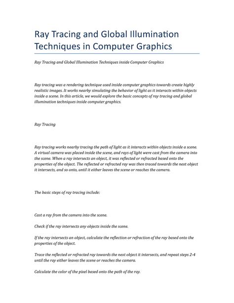 Ray Tracing and Global Illumination Techniques in Computer Graphics ...