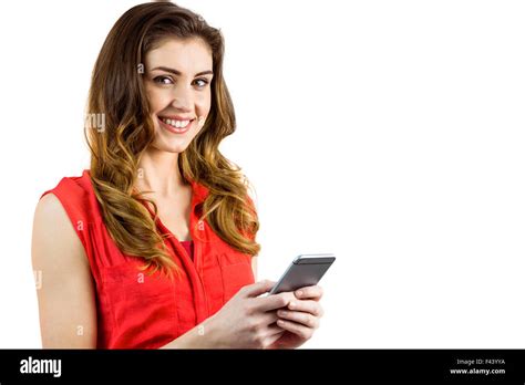 Pretty Brunette Sending A Text Stock Photo Alamy
