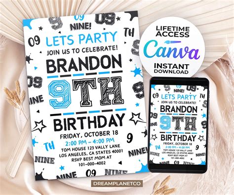 Editable Th Boy Birthday Invitation Th Boy Number Invitation X