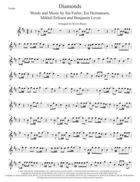 Diamonds Arr Kevin Busse By Rihanna Sheet Music For Violin Solo At