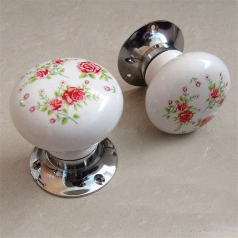 Period Vintage Style Floral Print White Ceramic Round Door Knobs Handl Jonesandgrey