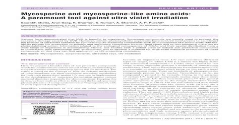 Mycosporine And Mycosporine Like Amino Acids A Paramount As Shown