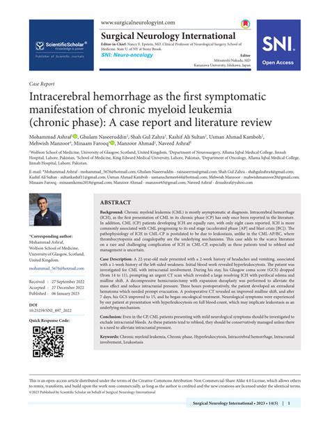 Pdf Intracerebral Hemorrhage As The First Symptomatic Manifestation Of Chronic Myeloid