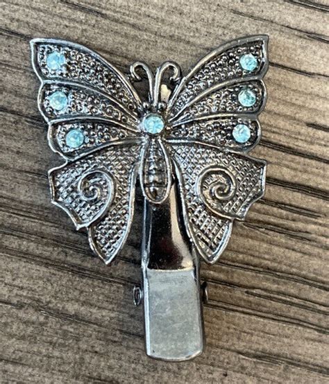 Vintage Butterfly Hair Clips Silver Tone Rhinestone Alligator Clip Ebay