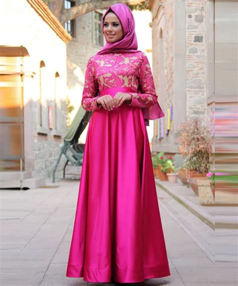 Buy Elegant A Line Lace Satin Long Sleeve Muslim