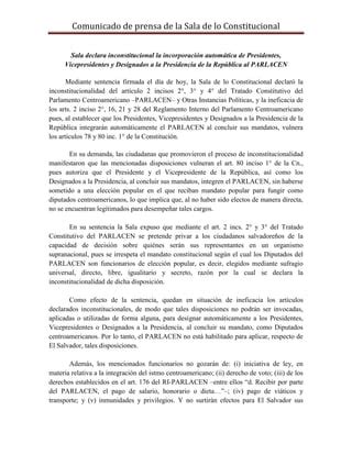 Comunicado Csj Sobre Inconstitucionalidad Que Presidente Y