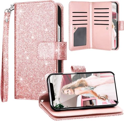 Iphone 12 Pro Max 5g Case Fingic Wallet Case Glitter Sparkle Bling Cover 9 Card Holder Pu