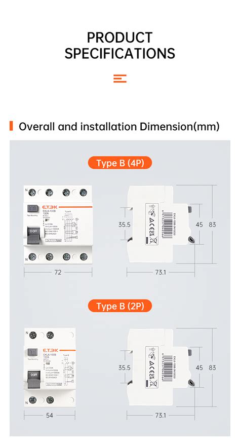 Etek Ekl B Din Rail Ka Type B Rcd Rccb For Electric Vehicle